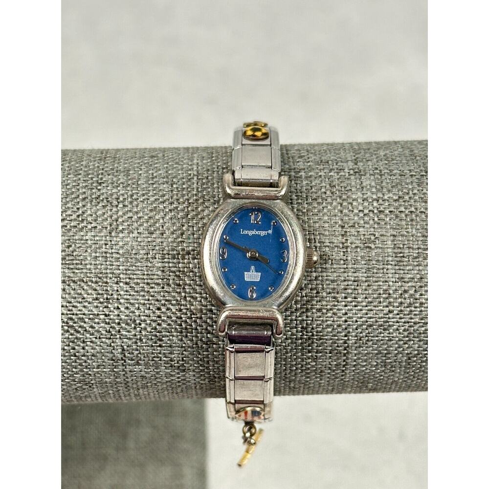 Longanberger Watch Womens 19mm Oval Blue Dial Charm Basket Stretchy New Battery - Picture 2 of 16